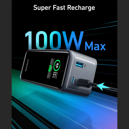 ANKER 735 3-Port 200W Power Bank with LCD Screen (20,000mAh, Black)