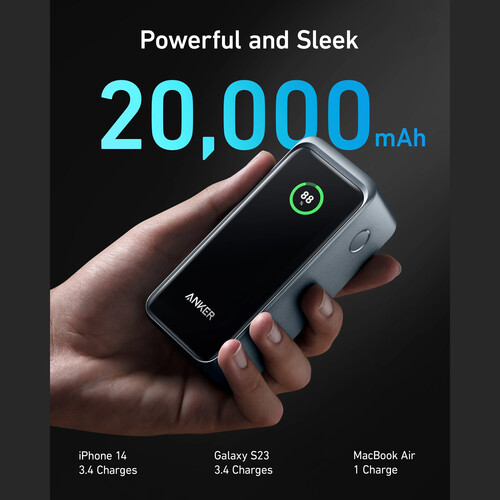 ANKER 735 3-Port 200W Power Bank with LCD Screen (20,000mAh, Black)