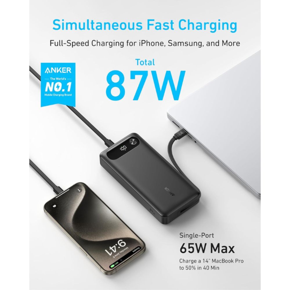 Anker Power Bank 20K 87W Built-In USB-C Cable
