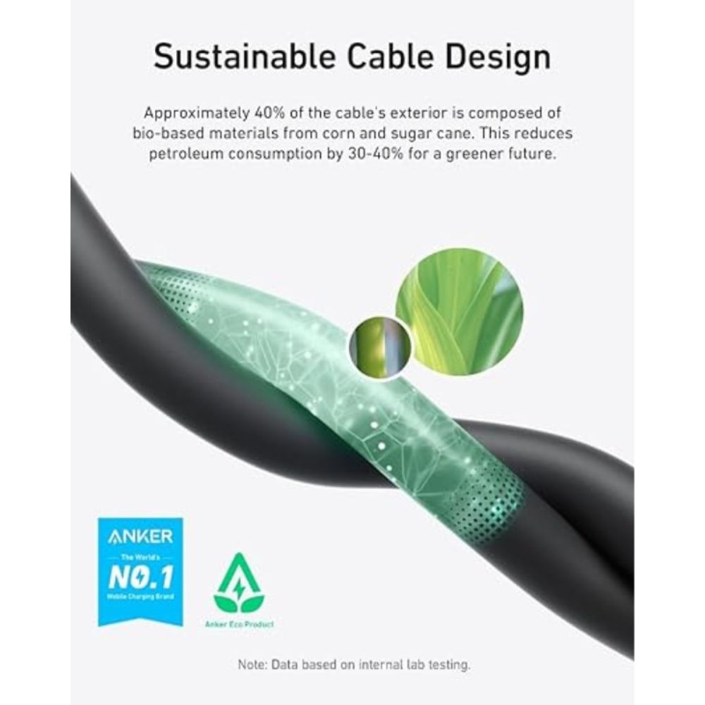 Anker USB-C to USB-C-3ft-240W – 20 Gbps – Bio-Based
