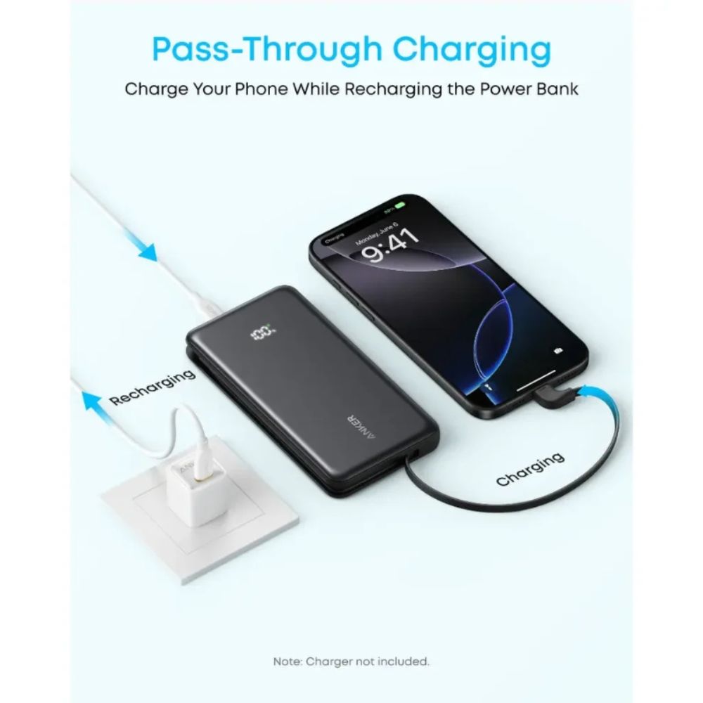 Anker Zolo Power Bank (10K, 22.5W, Built-in USB-C Cable)