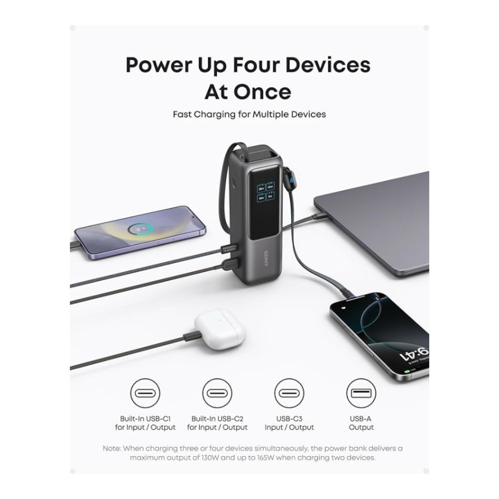 Anker Zolo Power Bank 25K 165W Built-In and Retractable Cables