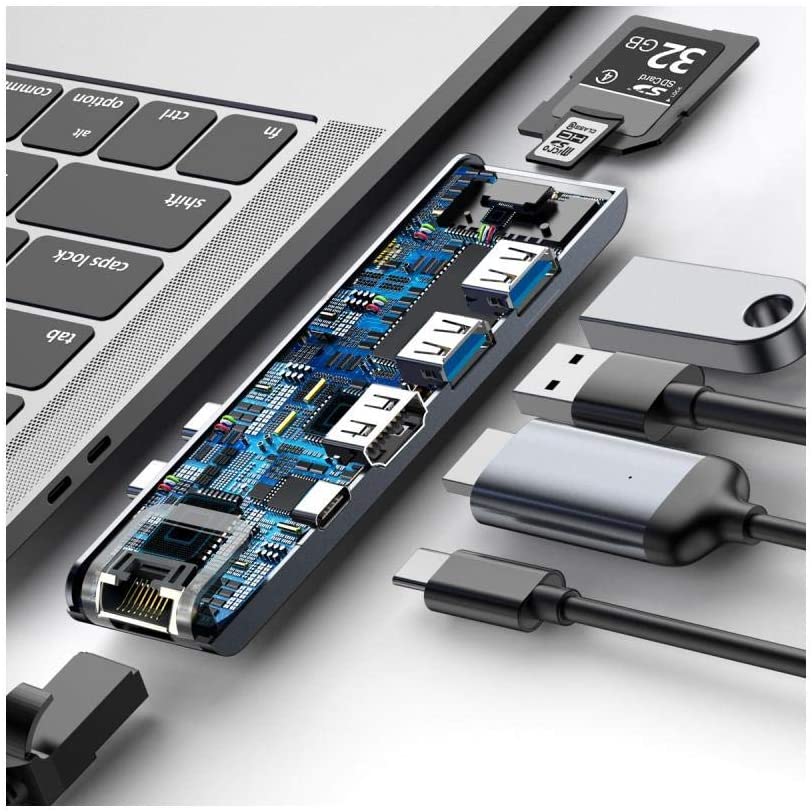 Baseus thunderbolt C + Pro Seven-in-one smart HUB docking station Grey