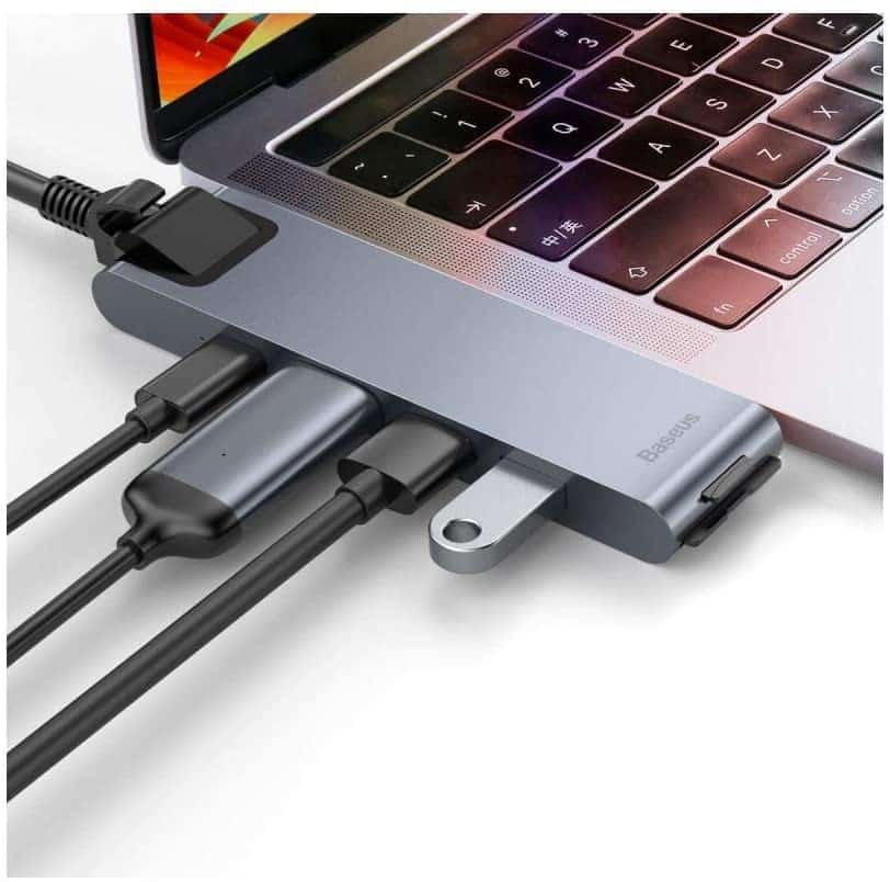 Baseus thunderbolt C + Pro Seven-in-one smart HUB docking station Grey