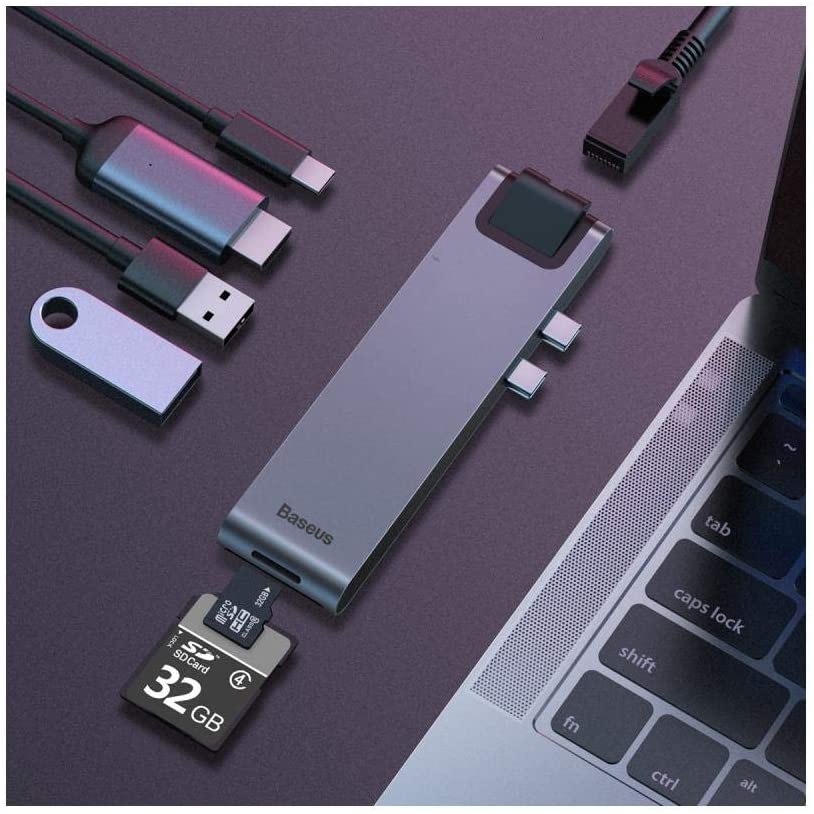 Baseus thunderbolt C + Pro Seven-in-one smart HUB docking station Grey