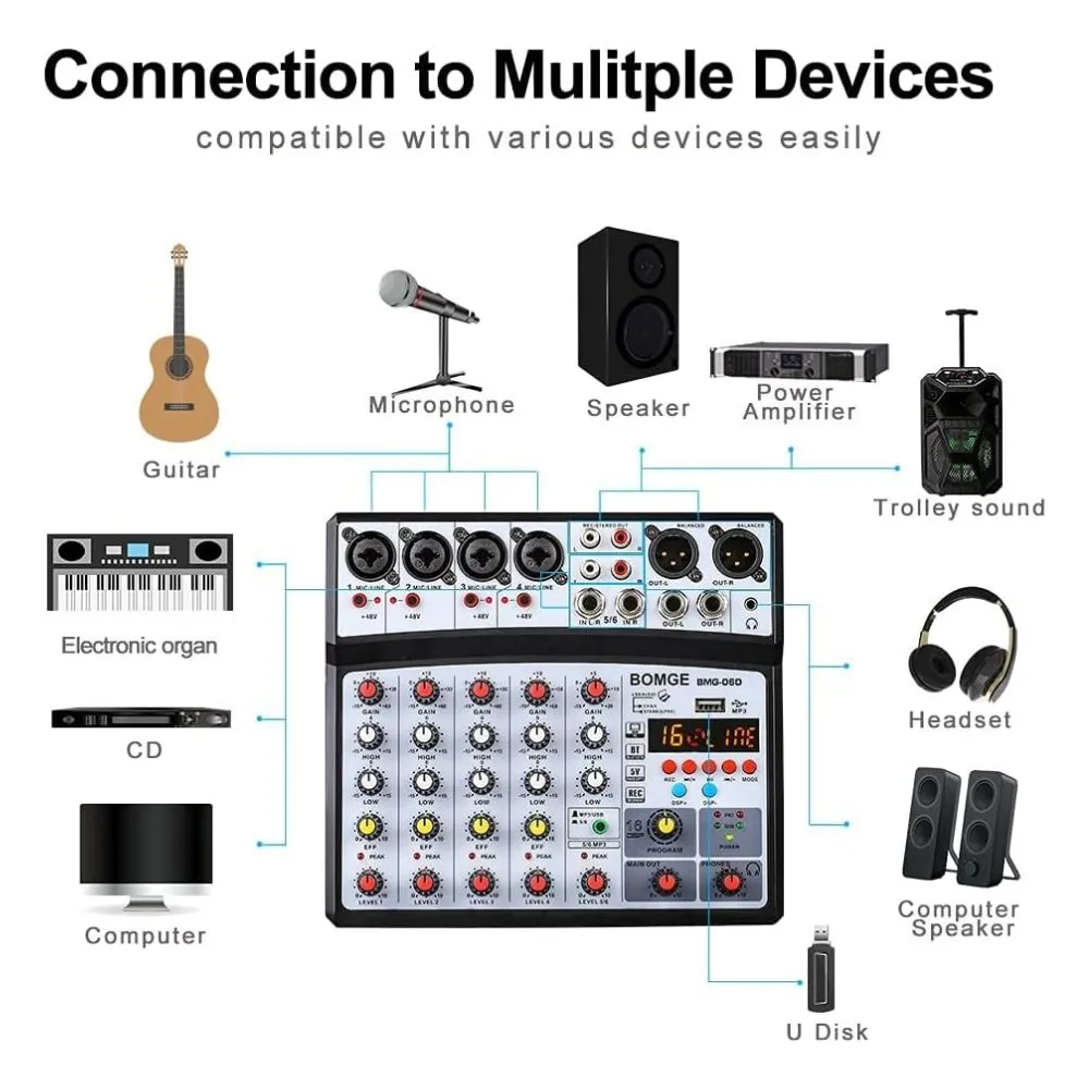 BOMGE 6 Channel Audio Sound Mixer