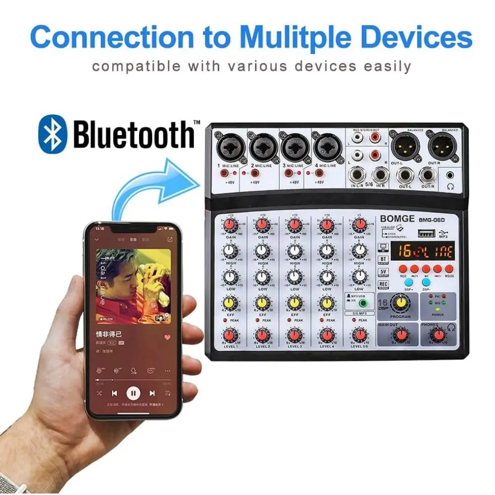 BOMGE 6 Channel Audio Sound Mixer