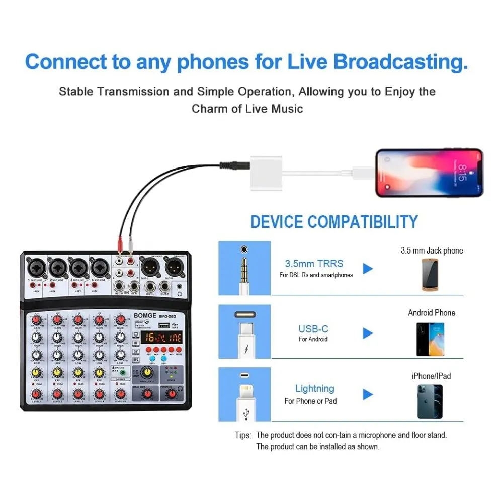 BOMGE 6 Channel Audio Sound Mixer