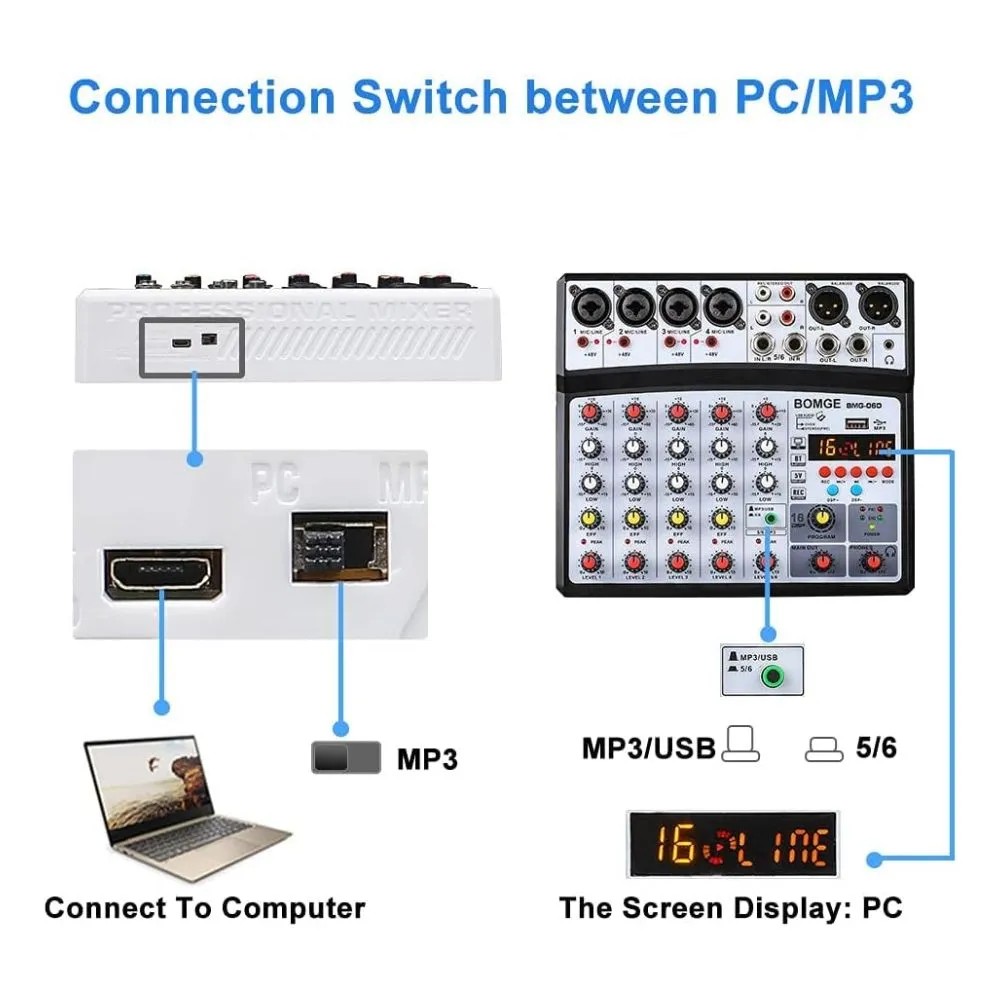 BOMGE 6 Channel Audio Sound Mixer