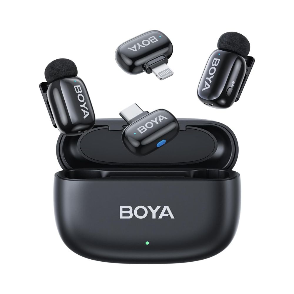BOYA mini 2-Person Tiny Wireless Microphone System with Lightning &amp; USB-C Connectors for Mobile Devices 2.4 GHz