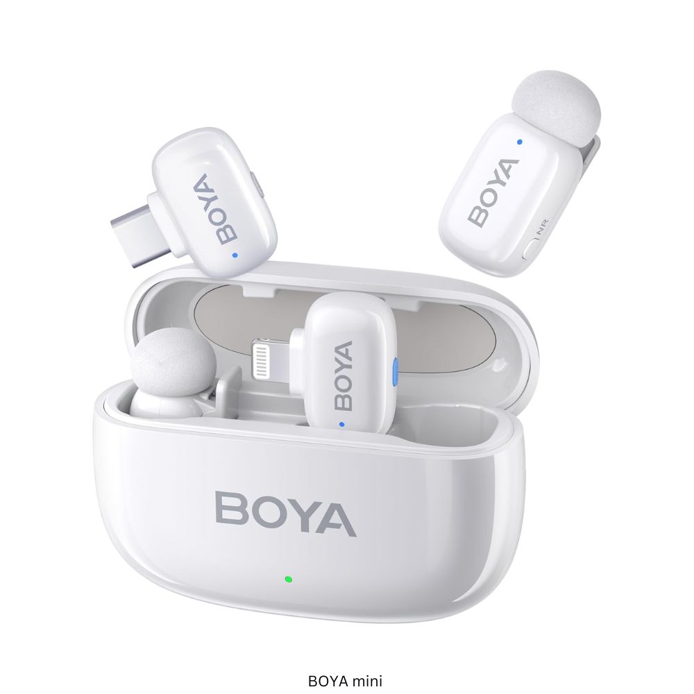 BOYA mini 2-Person Tiny Wireless Microphone System with Lightning &amp; USB-C Connectors for Mobile Devices 2.4 GHz