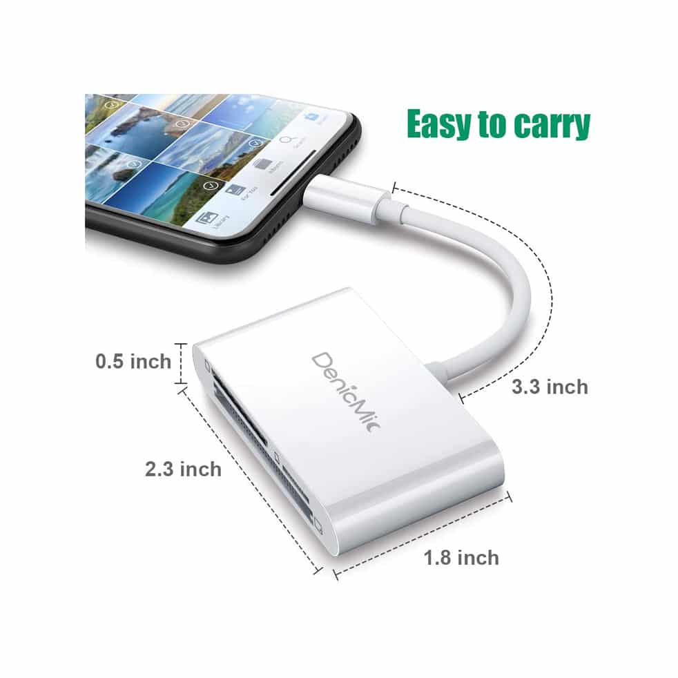 DenicMic SD CF Card Reader Compatible with iPhone iPad SD CF TF