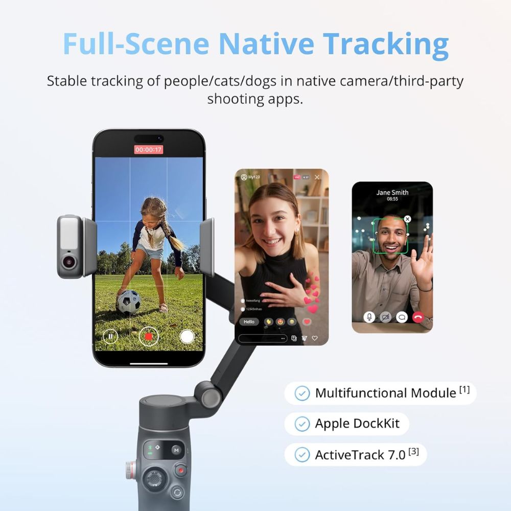 DJI Osmo Mobile 8 Advanced Tracking Combo – AI Native Tracking – Built-in Audio & Lighting – 360° Pan Rotation