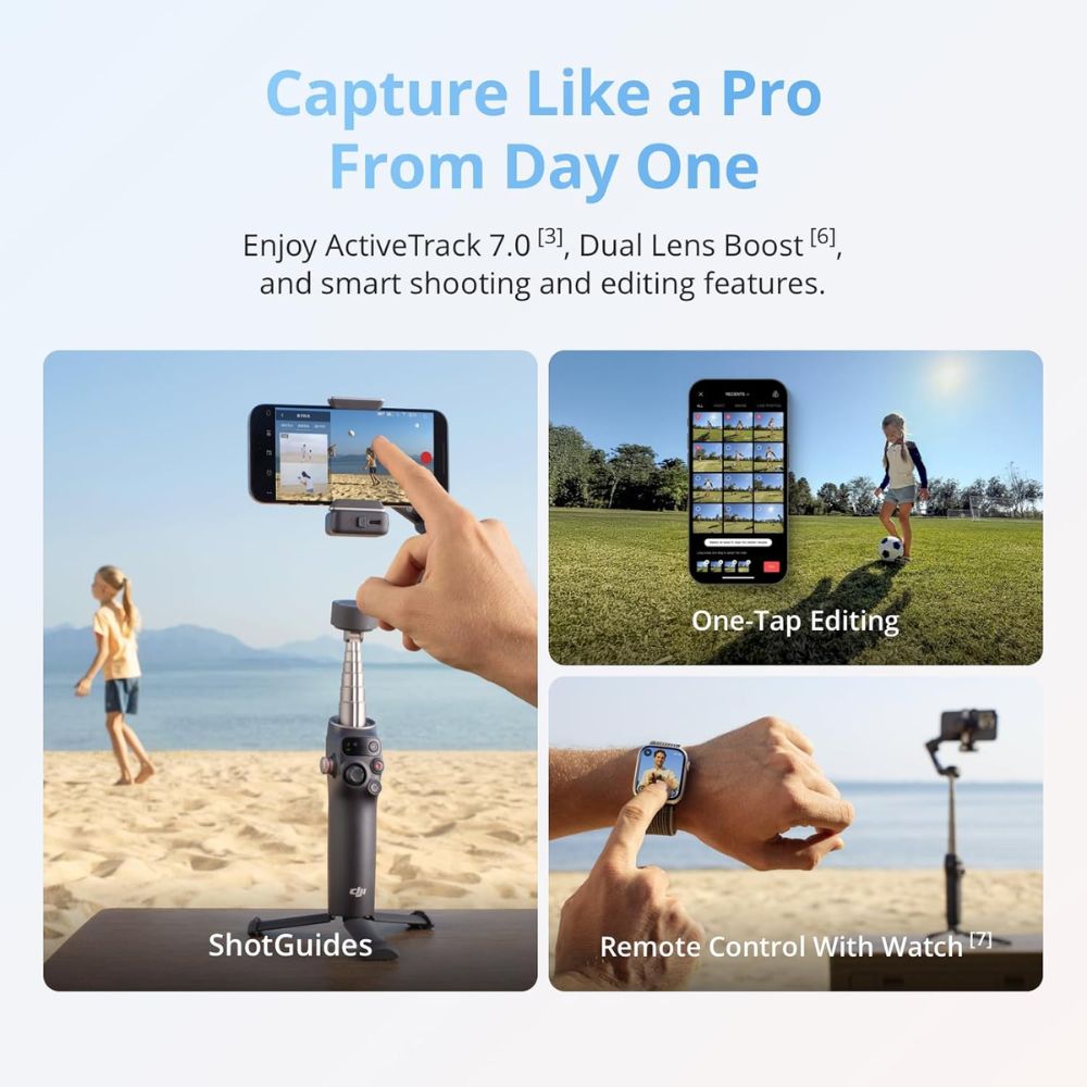 DJI Osmo Mobile 8 Advanced Tracking Combo – AI Native Tracking – Built-in Audio & Lighting – 360° Pan Rotation