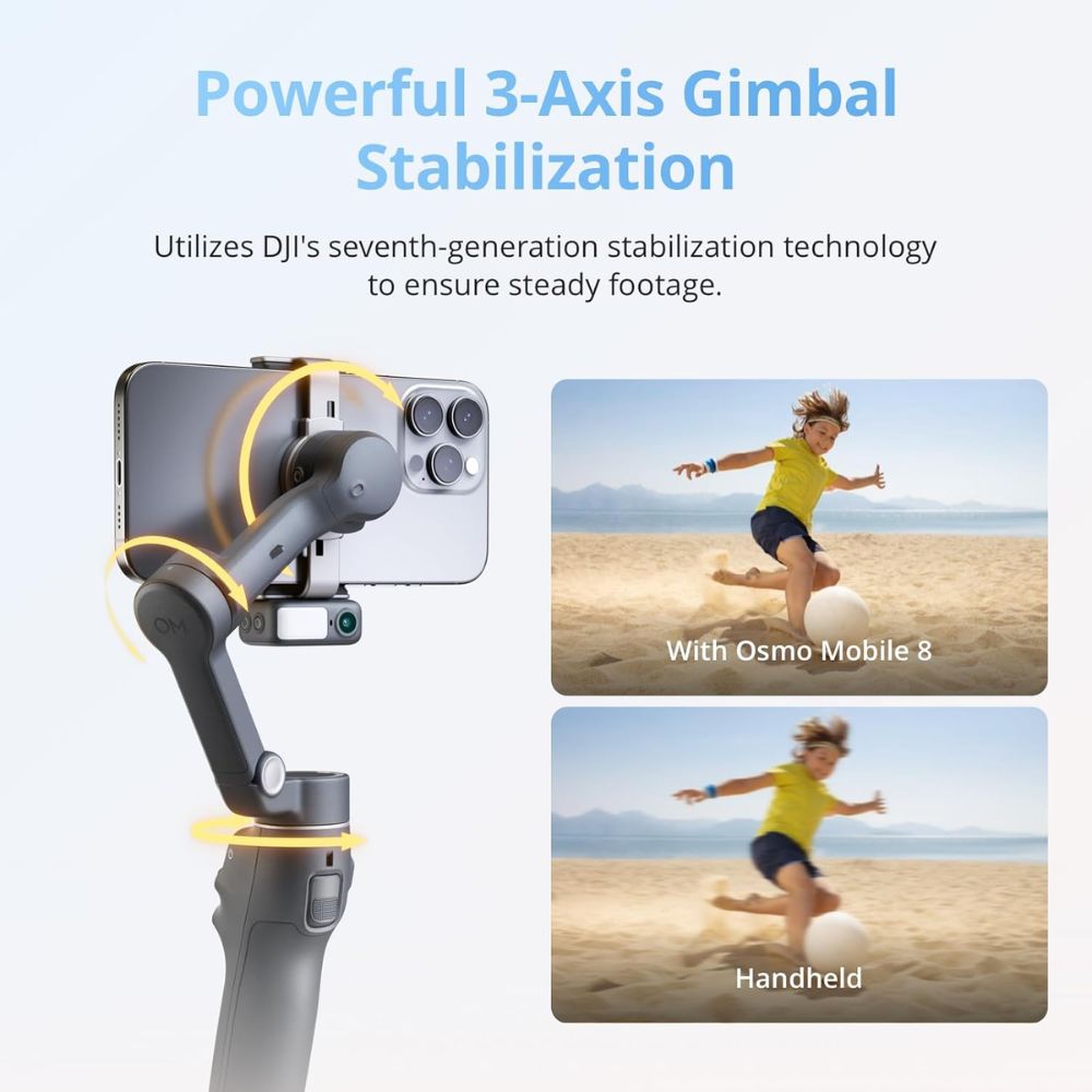 DJI Osmo Mobile 8 Advanced Tracking Combo – AI Native Tracking – Built-in Audio & Lighting – 360° Pan Rotation