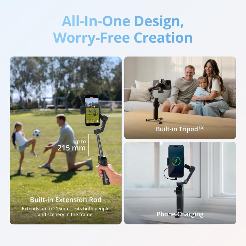 DJI Osmo Mobile 8 Advanced Tracking Combo – AI Native Tracking – Built-in Audio & Lighting – 360° Pan Rotation