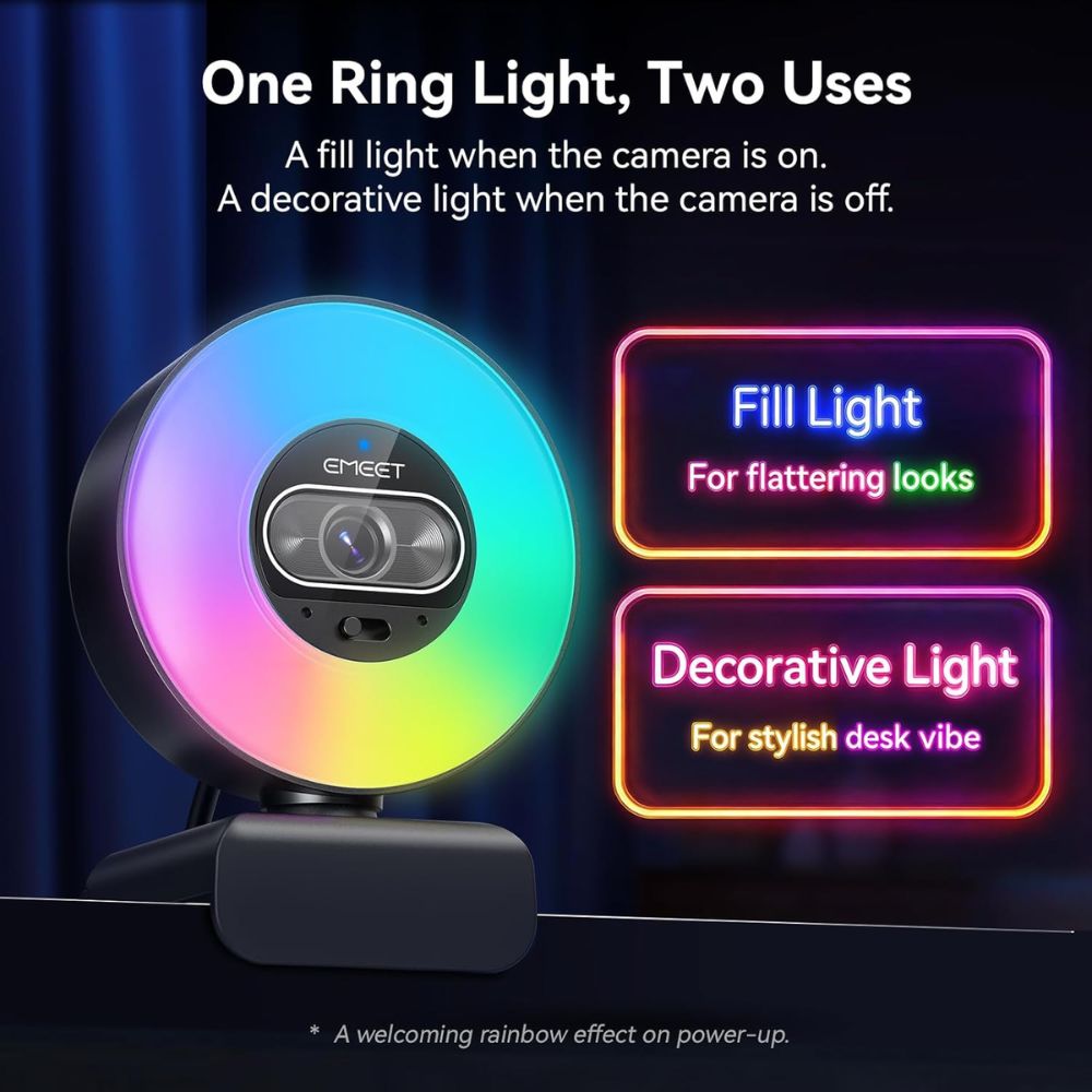 EMEET S600L 4K Webcam for Streaming with Ring Light