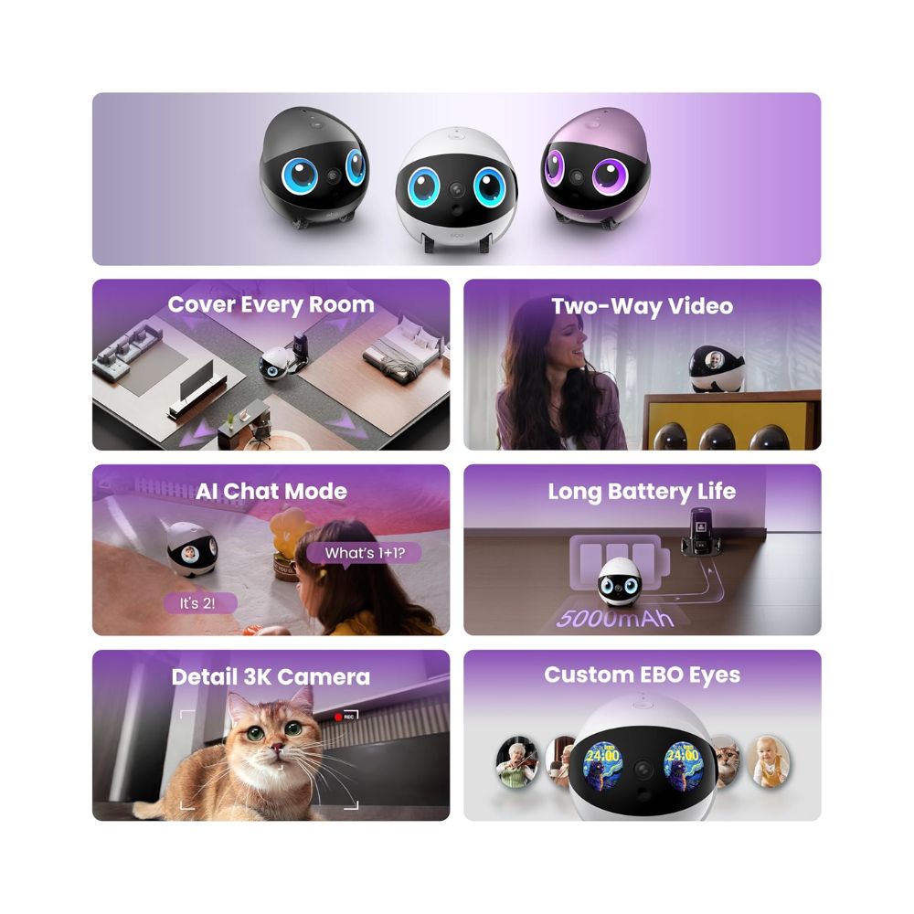 Enabot EBO Air 2 Plus FamilyBot – 3K Resolution AI Robot – Smart Patrol – 5000mAh