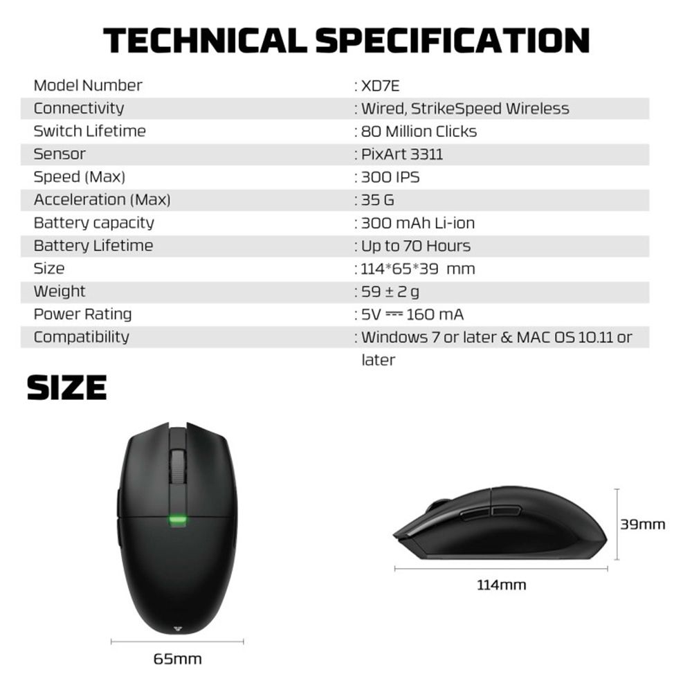 Fantech XD7E ARIA E Dual Mode Wired &amp; Wireless Gaming Mouse