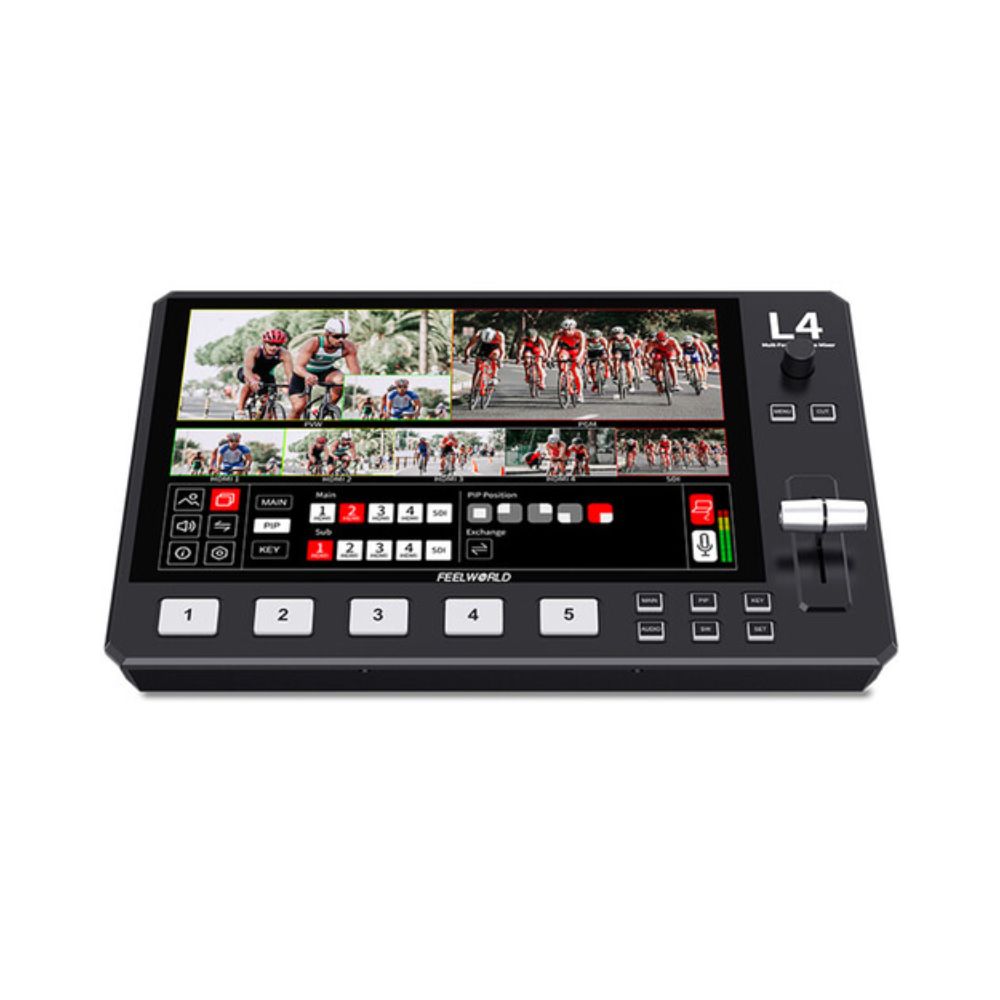 FeelWorld L4 HDMI Livestream Switcher with 10.1″ LCD Monitor