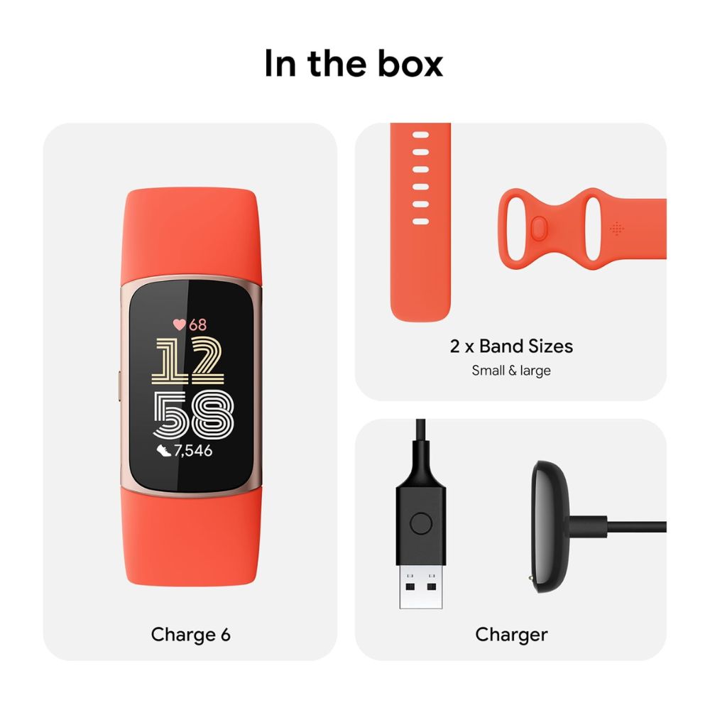Fitbit Charge 6 – Premium Fitness Tracker Gold Case / Red Band