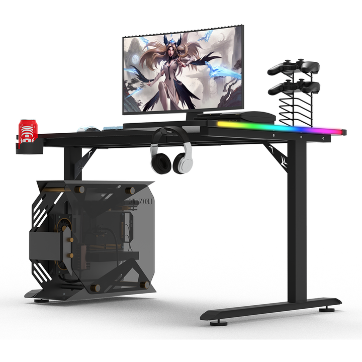 160cm L-Shaped Gaming Desk (Carbon Fiber Black) 256-Color RGB Lighting