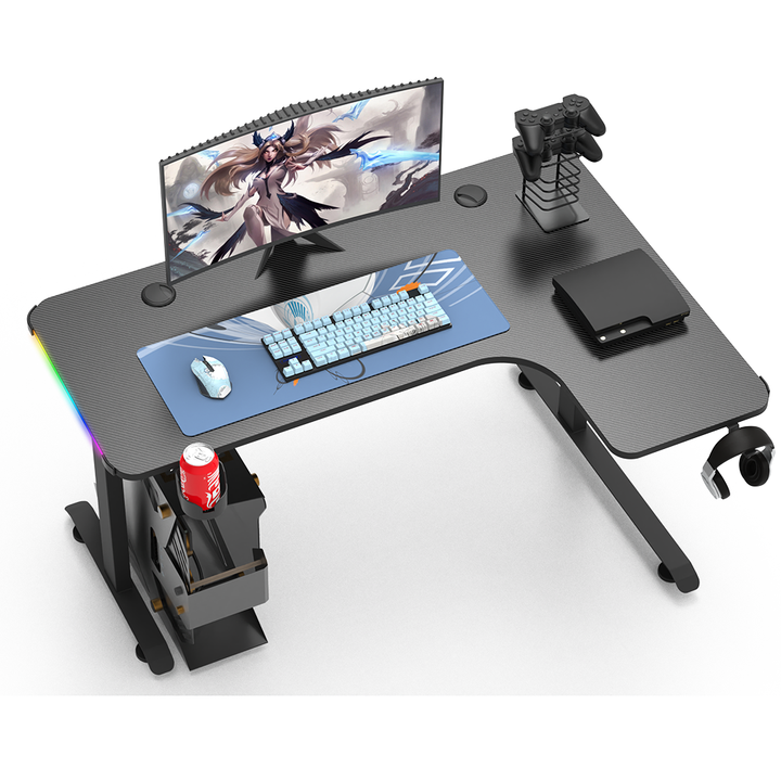 160cm L-Shaped Gaming Desk (Carbon Fiber Black) 256-Color RGB Lighting