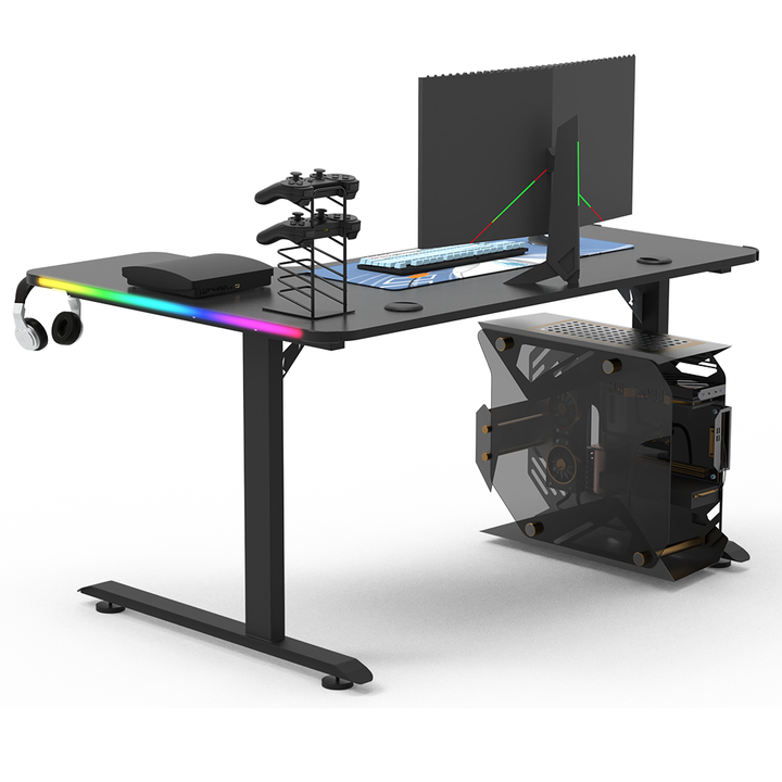 160cm L-Shaped Gaming Desk (Carbon Fiber Black) 256-Color RGB Lighting