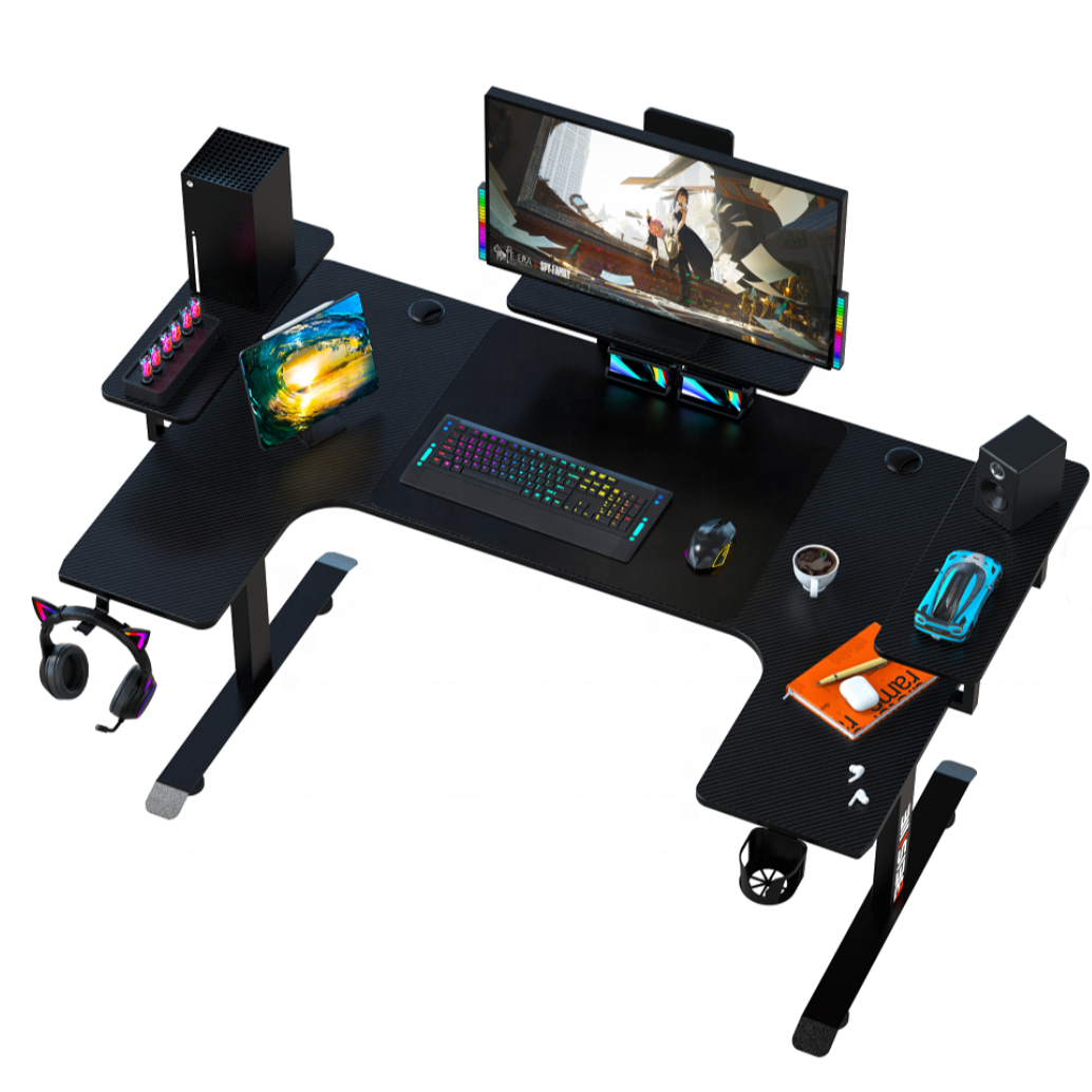 Gaming Desk U-Shaped, RGB, Carbon Fiber, Black