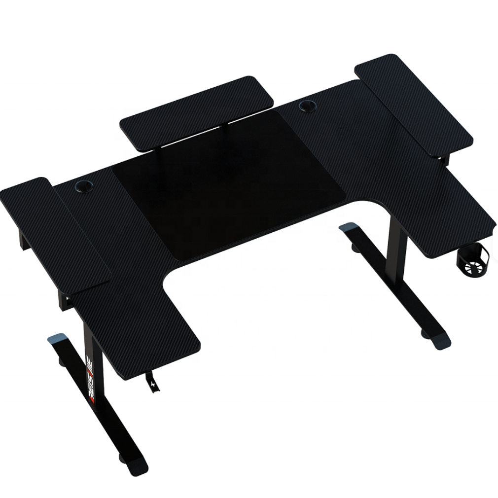Gaming Desk U-Shaped, RGB, Carbon Fiber, Black