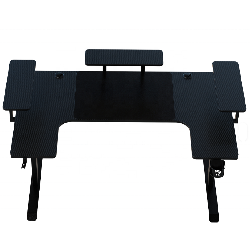 Gaming Desk U-Shaped, RGB, Carbon Fiber, Black