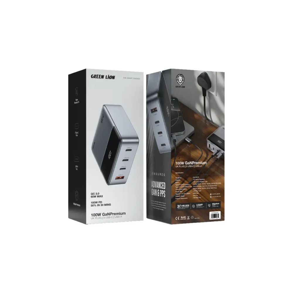 Green Lion 100W GaN Premium UK Plug Adapter