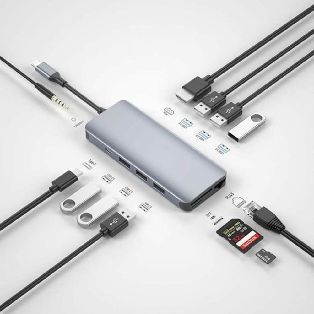 Green Lion 12 in 1 Multi Port Adapter Hub Type-C To USB-C