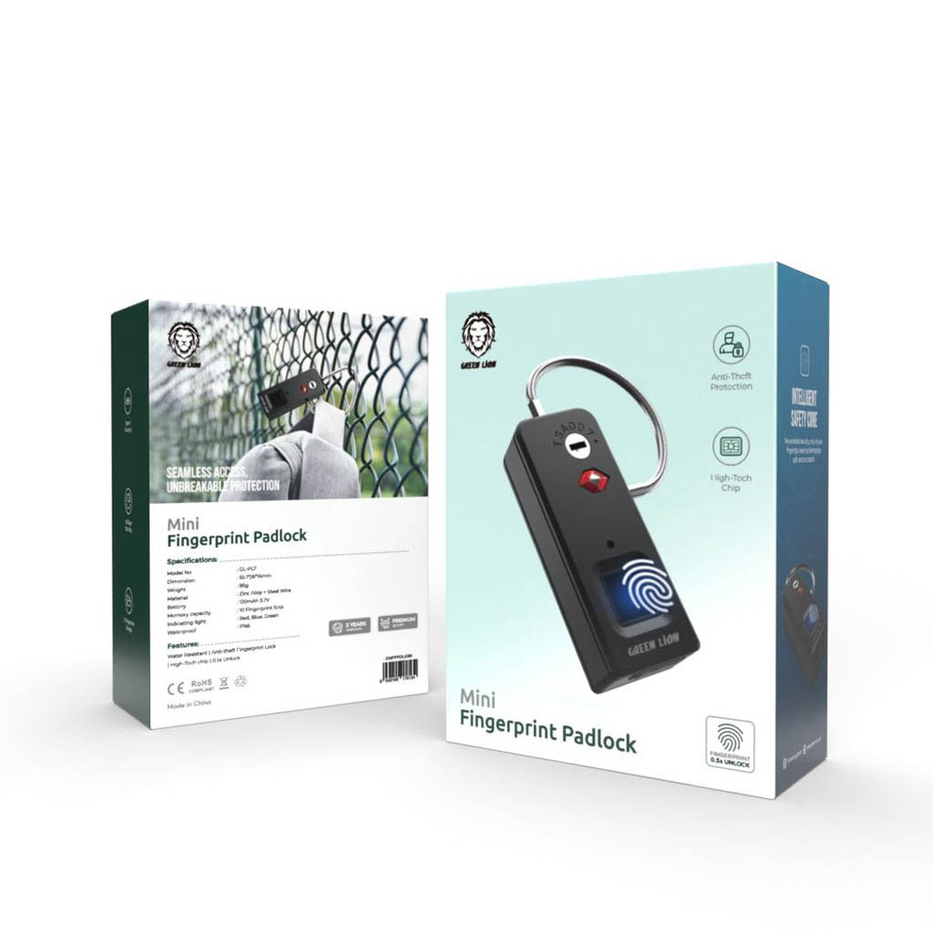 Green Lion Mini Fingerprint Padlock – Black