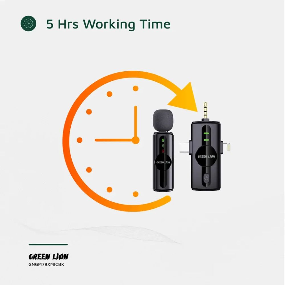 Green Lion 3-in-1 Noise Cancellation Wireless Microphone – Black