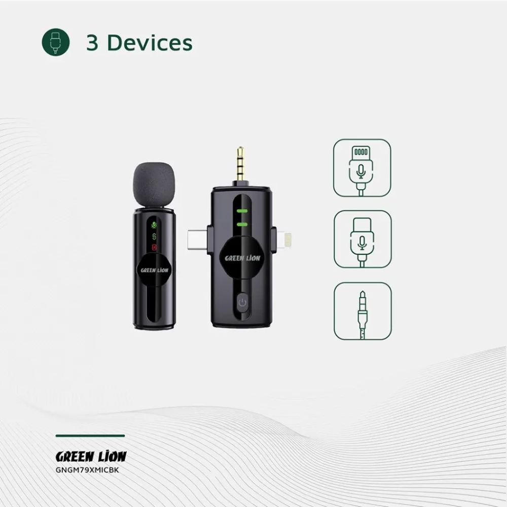 Green Lion 3-in-1 Noise Cancellation Wireless Microphone – Black