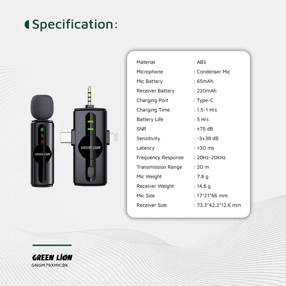 Green Lion 3-in-1 Noise Cancellation Wireless Microphone – Black