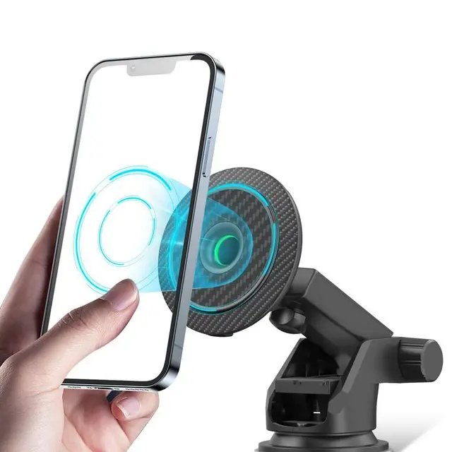 Green Lion Carbon Fiber Magnetic Wireless Car Charger 15W -Black
