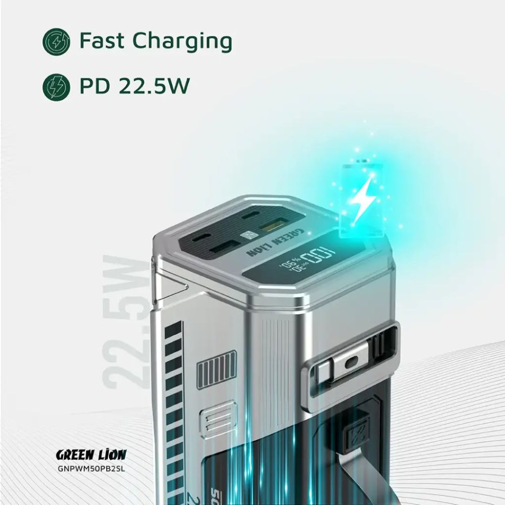 Green Lion 50000mAh Power Bank 22.5W – Silver