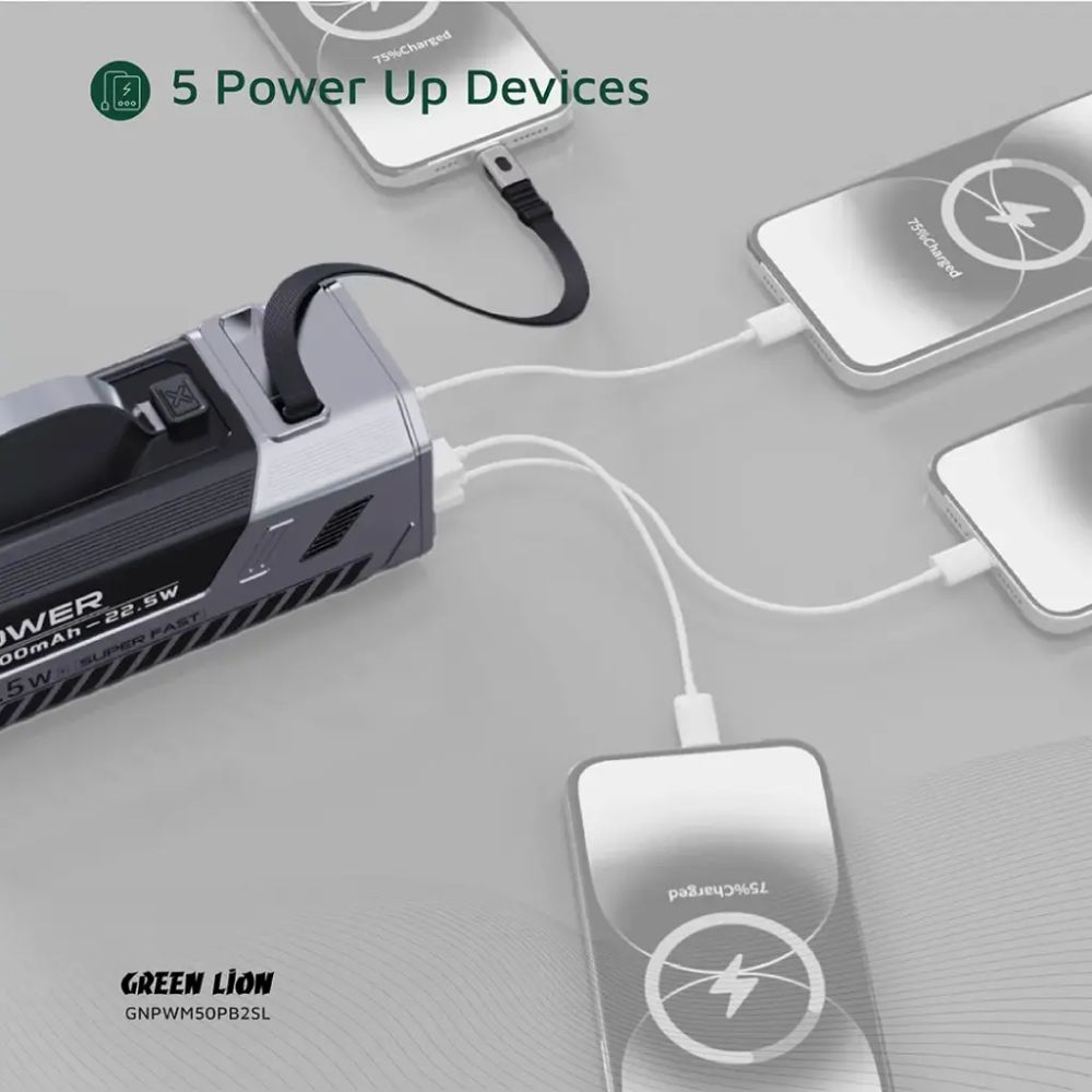 Green Lion 50000mAh Power Bank 22.5W – Silver