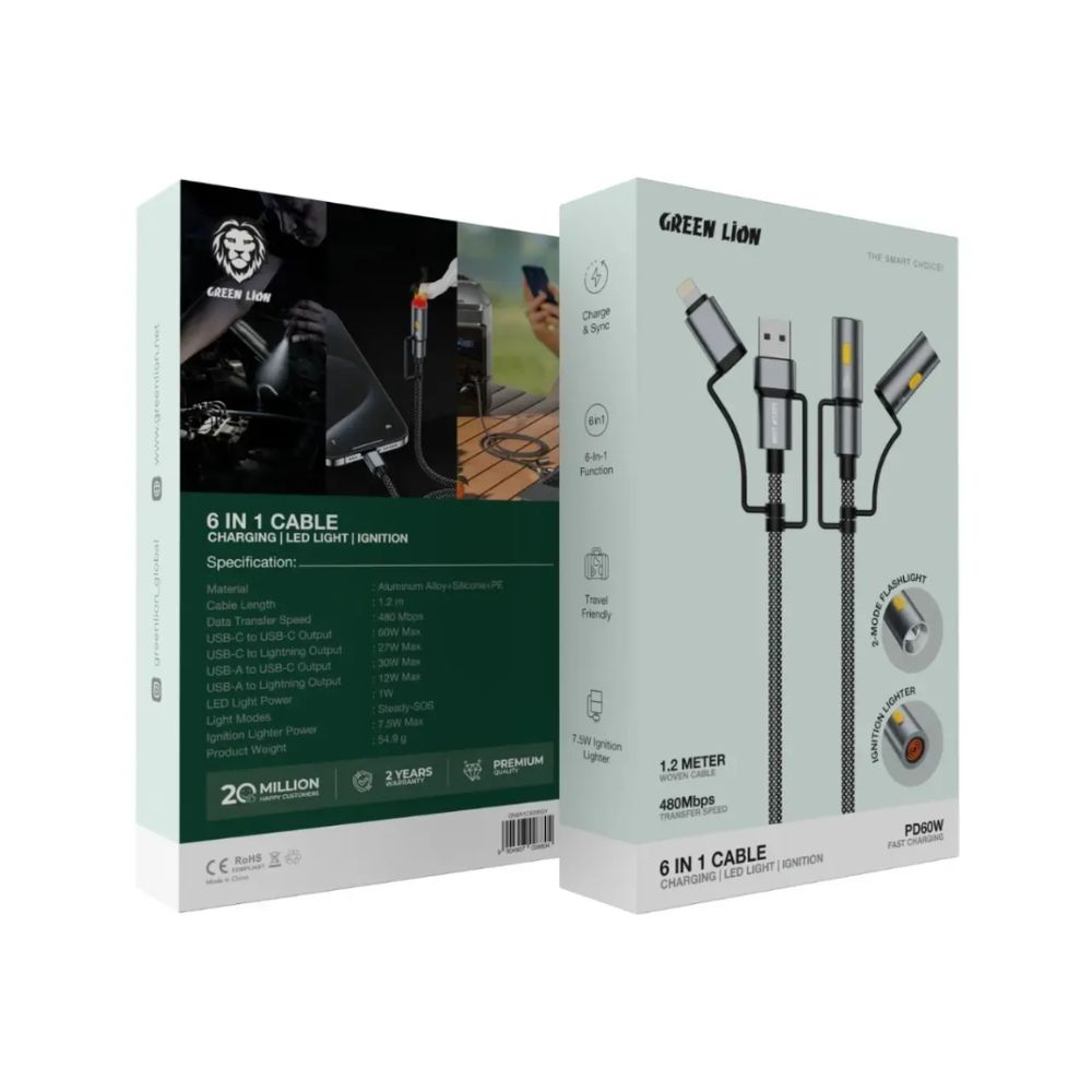 Green Lion 6 in 1 Cable Charging, Led Light, Ignition