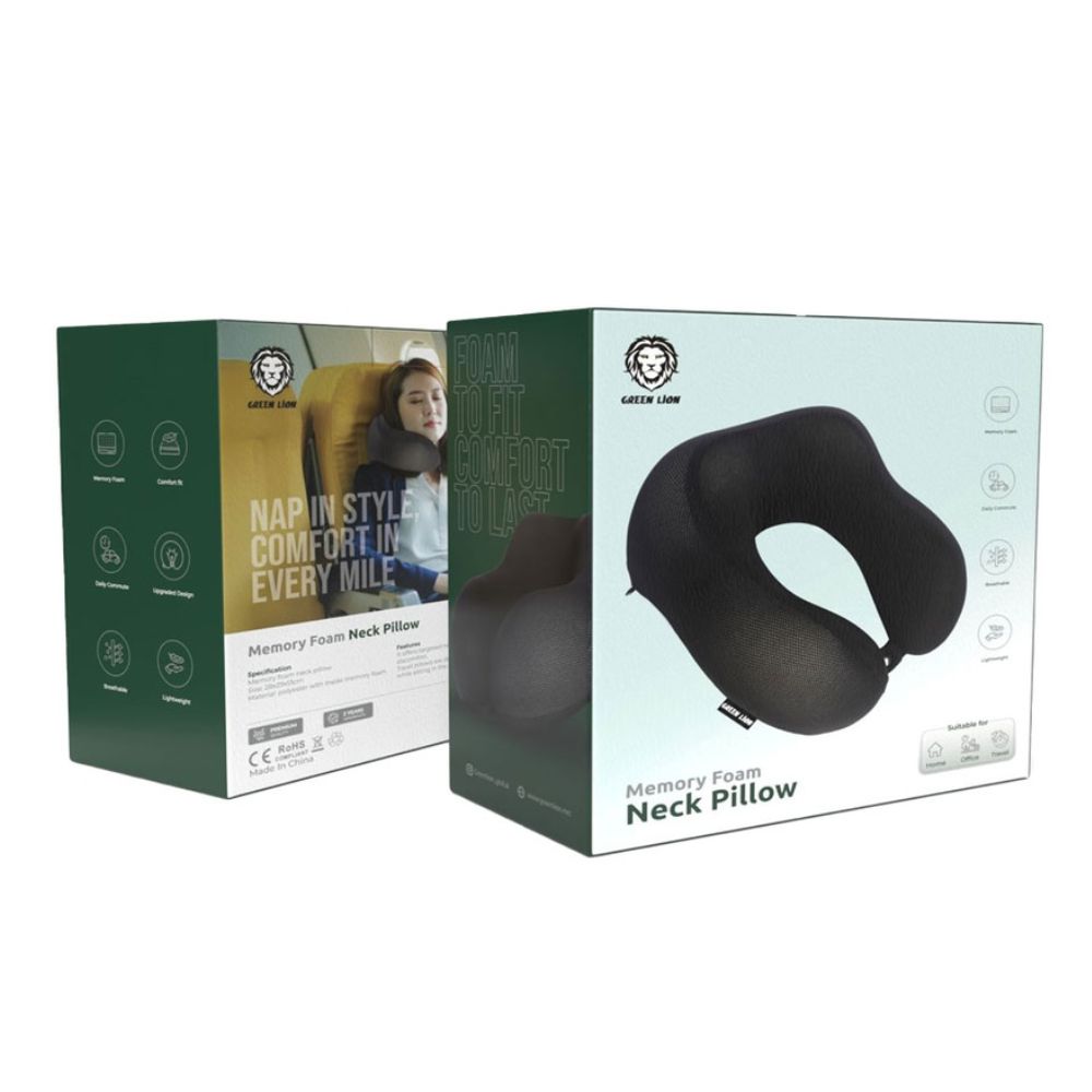Green Lion Memory Foam Neck Pillow – Black