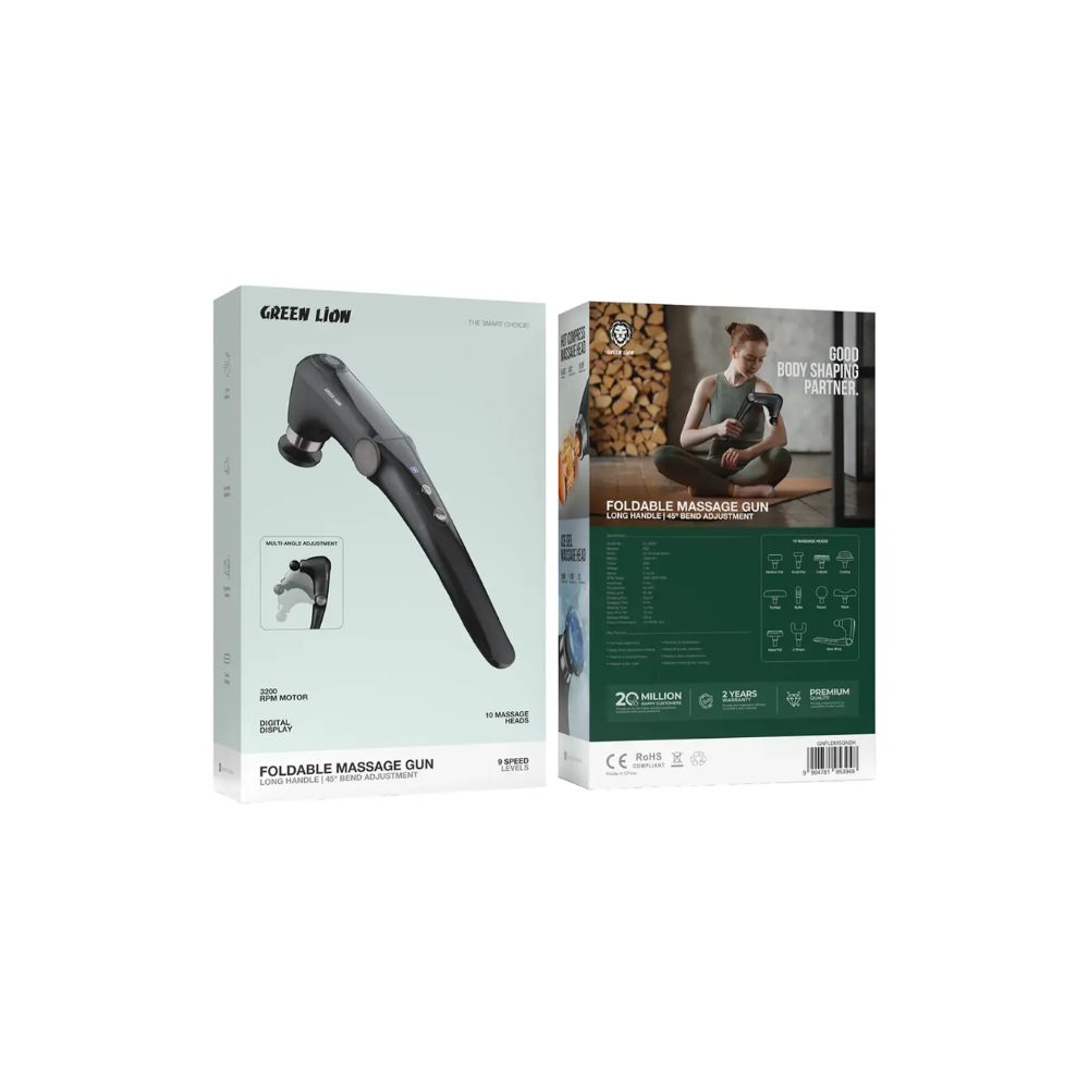 Green Lion Foldable Massage Gun with Long Handle – Black