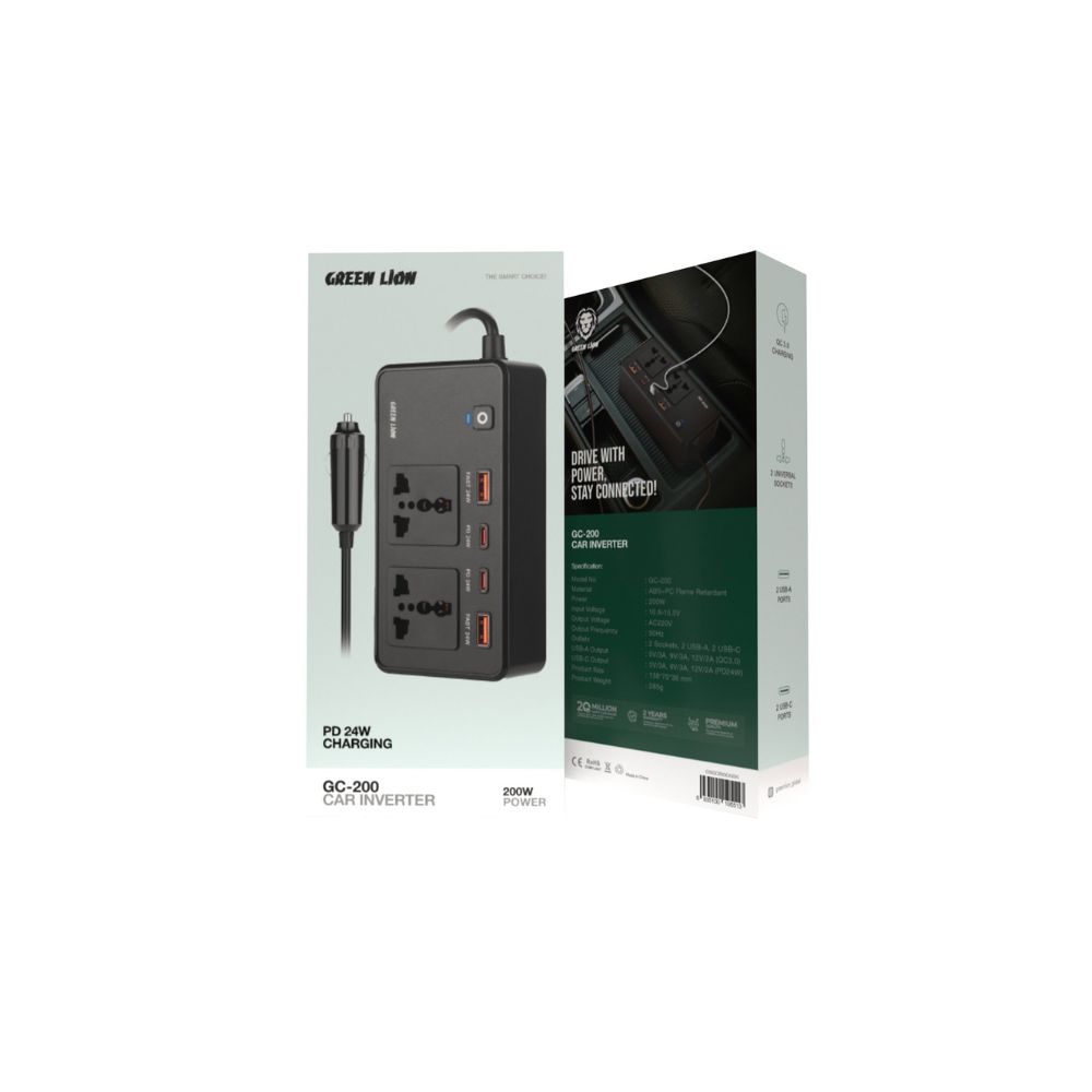Green Lion GC-200 Car Inverter – Black