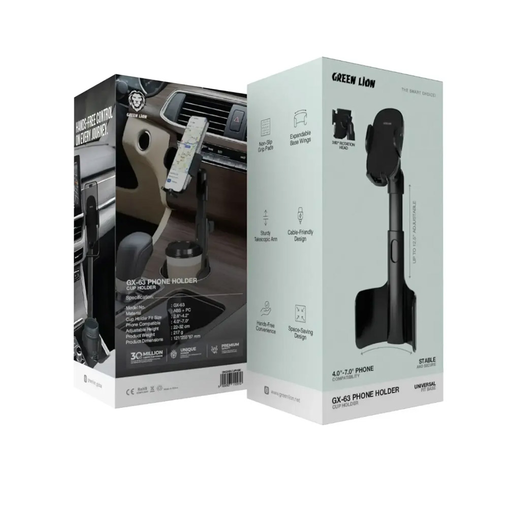 Green Lion GX-63 Phone Holder & Cup Holder – Black