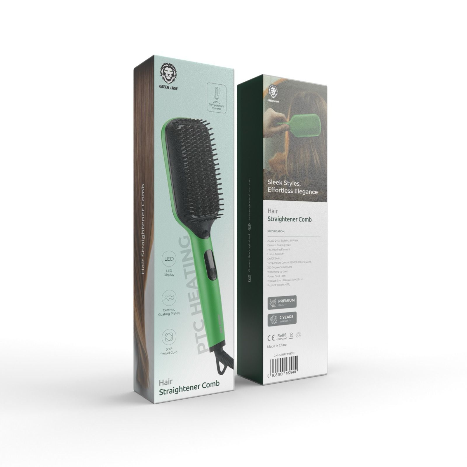 Green Lion Hair Straightener Comb PTC Heating