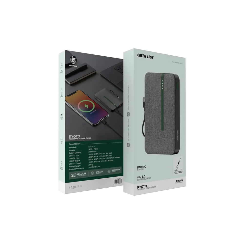 Green Lion Kyoto 10000mAh Power Bank – Black