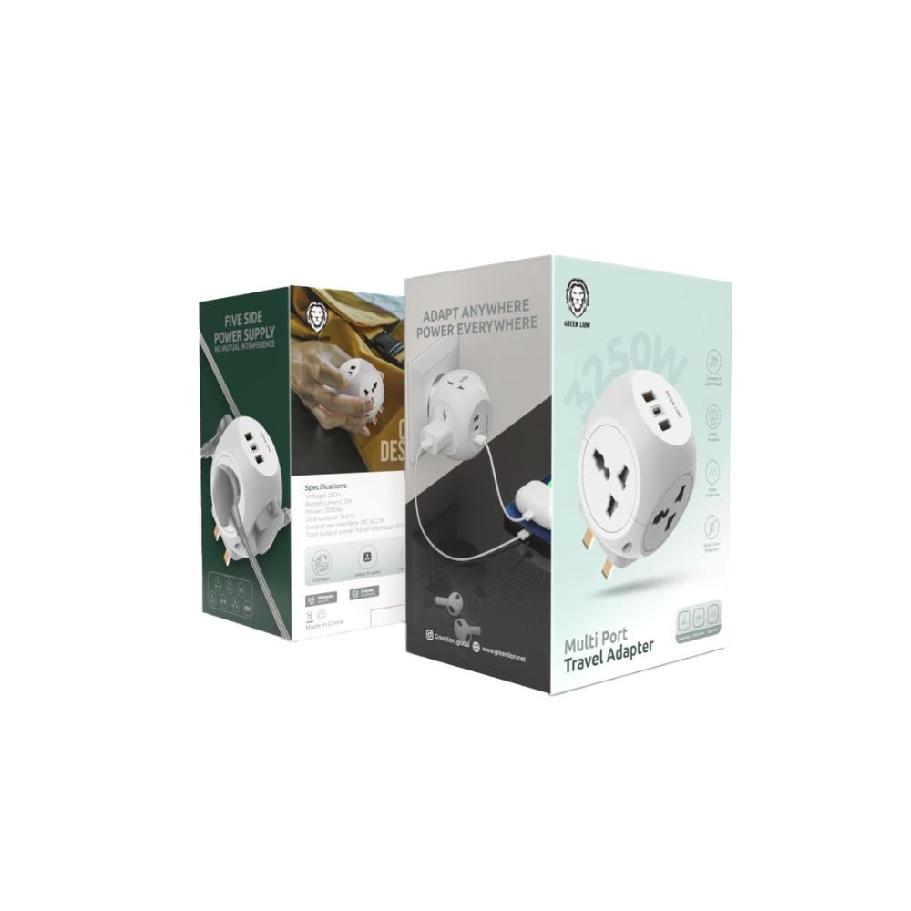 Green Lion Multi Port Travel Adapter – White