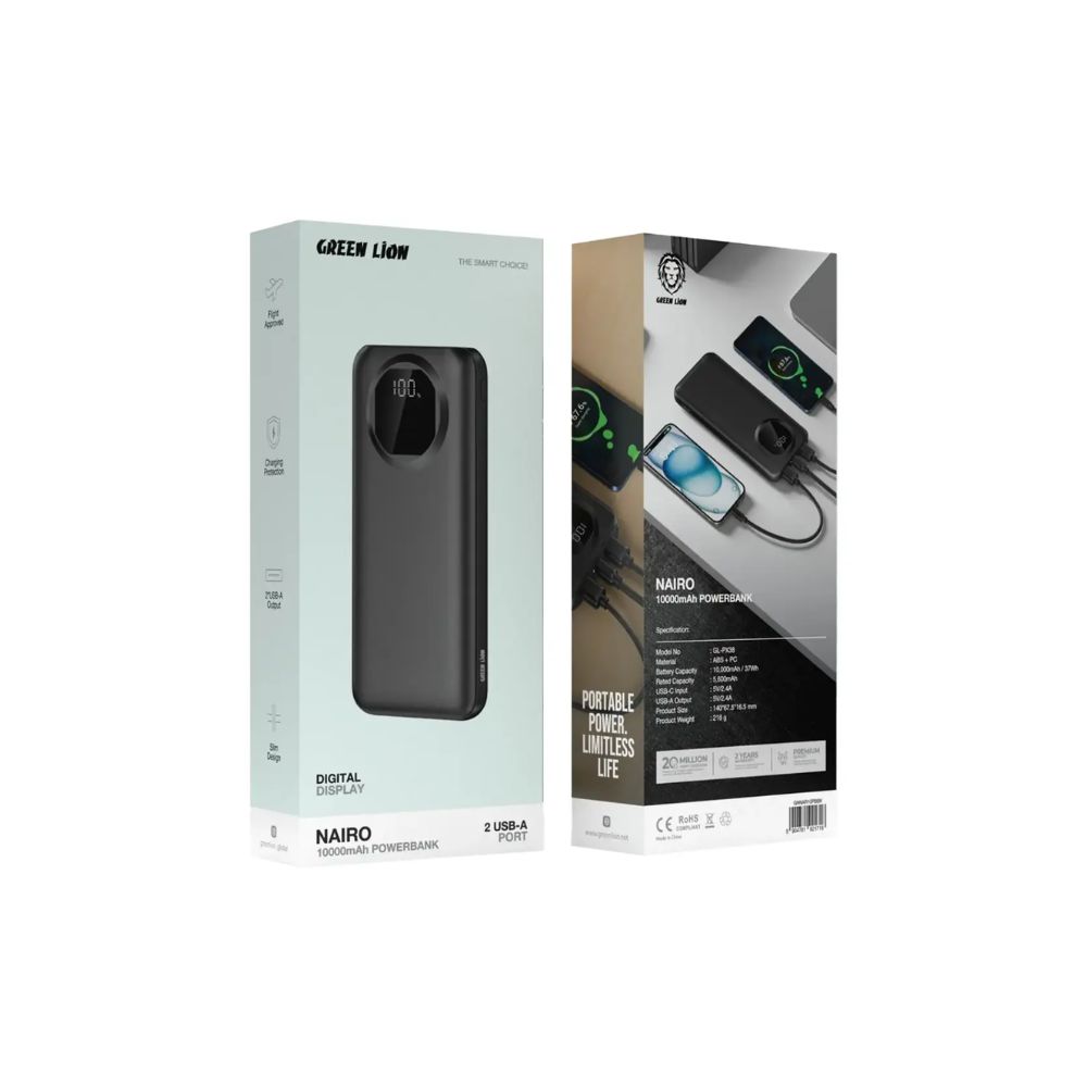 Green Lion Nairo 10000mAh Power Bank – Black