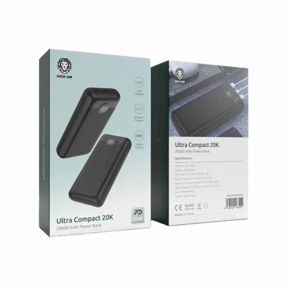 Green Lion Ultra Compact Power Bank PD 20W 20000mAh – Black
